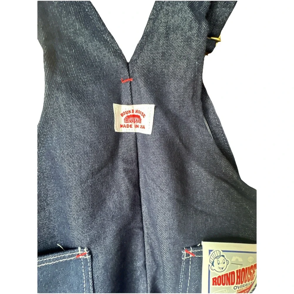 Round House Kids Dark Wash Denim‎ Bib Overalls Made in USA Size 4 NWT